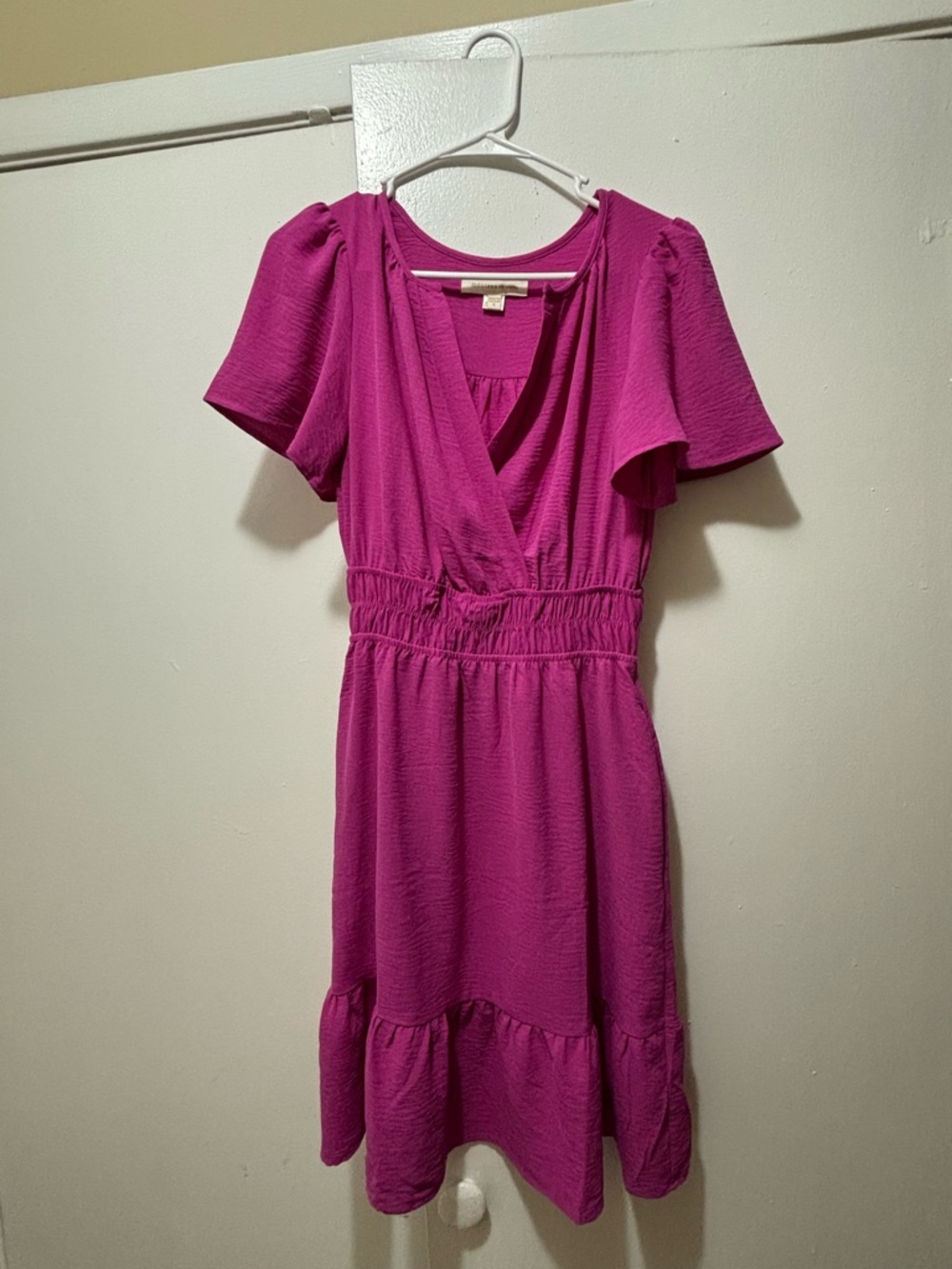 Monteau Fuchsia Short Sleeve Faux-Wrap Dress